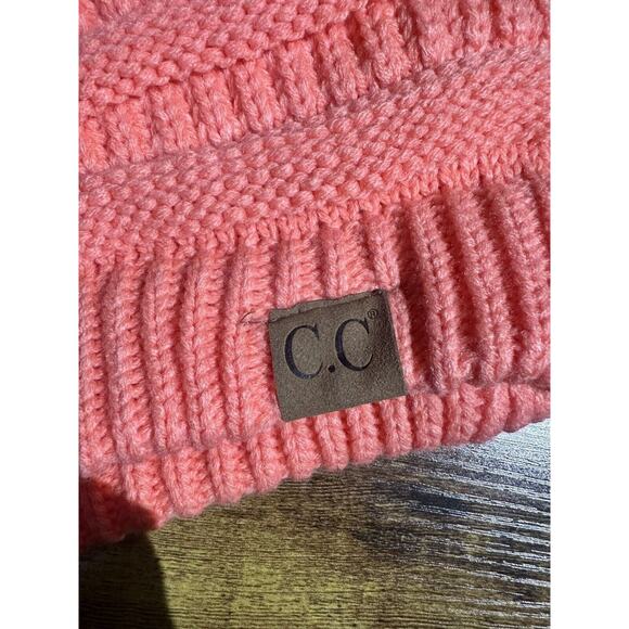 C.C. Trendy Warm Chunky Soft Stretch Cable Knit Beanie Coral Color Unisex - Picture 3 of 5